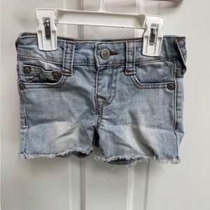 True Religion 3T Girls Casual Light Blue Denim Shorts with Frayed Hem